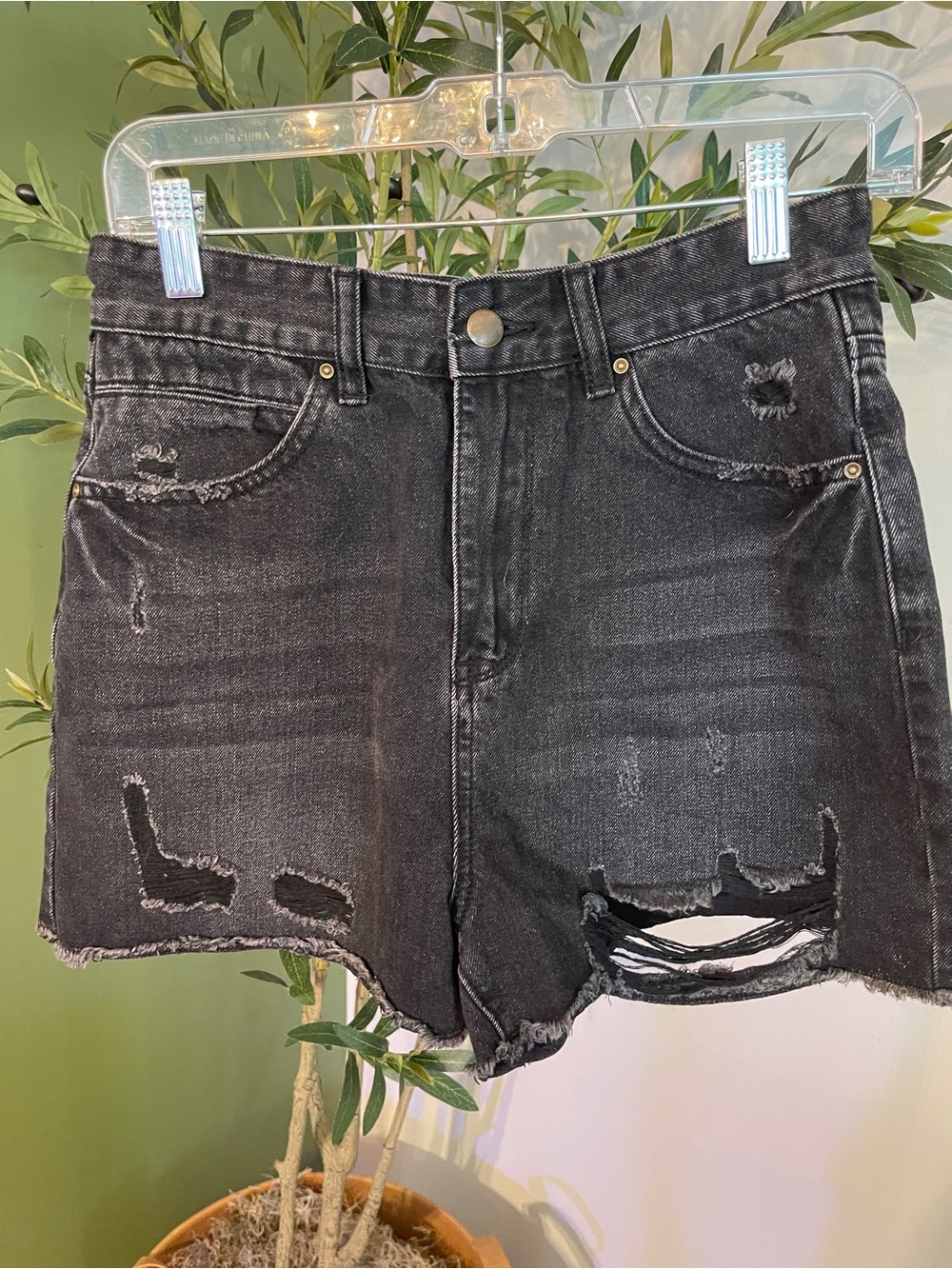 Chelsea & Violet Black Distressed Denim Shorts
